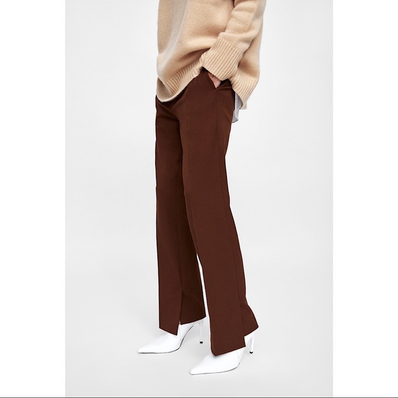 Zara Pants - Zara Woman Side Vent Brown Trousers Size Large